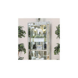 Benjara Wood and Glass Corner Curio Cabinet with Five Shelves, Silver Benzara