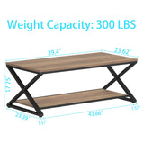 HSH Rustic Farmhouse Coffee Table, Modern Minimalist Wood and Metal Living Room Table, 2 Tie Rectangle Center Table with Storage & Display Shelf, Simple Office Cocktail Tea Table, Rustic Oak, 39 Inch HSH