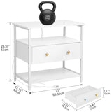 Edbuosy 27 inch Wide Nightstand Set of 2 with LED,Side Table with One Wooden Drawer，Nightstand with Charging Station,End Table Bedside Table with USB Ports and Outlets,White with LED Edbuosy