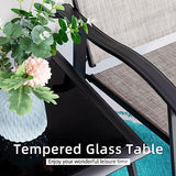 Vongrasig 3 Piece Outdoor Rocking Bistro Set, Textilene Fabric Small Patio Furniture Set, Front Porch Rocker Chairs Conversation Set with Glass Table for Lawn, Garden, Balcony, Poolside (Taupe) Vongrasig