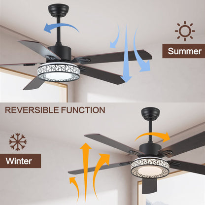 TRSIOPFC 52" Outdoor Ceiling Fan with Lights Remote Control,Dimmable Black Wooden Ceiling Fan with Reversible Quiet Motor 5 Blades 6 Speed For Patio Living Room, Bedroom, Office,Indoor Outdoo - WoodArtSupply