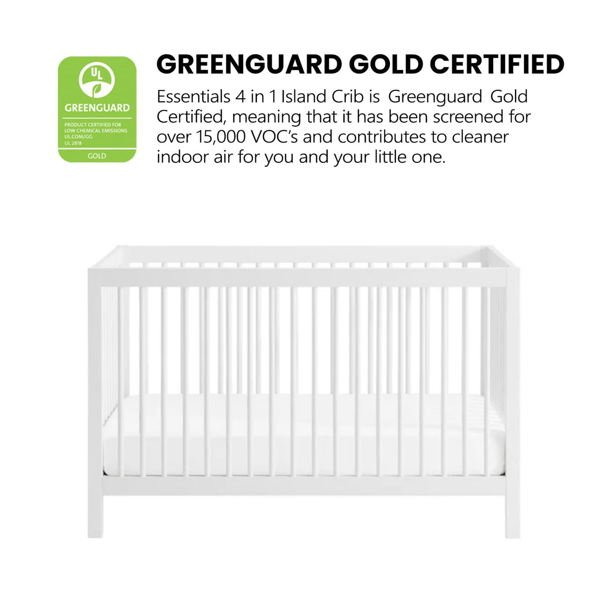 Oxford Baby Essentials Island Full Size 4-in-1 Convertible Baby Crib with Round Spindles, White Oxford Baby