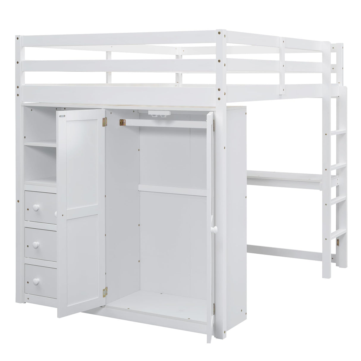 SOFTSEA Space-Saving Full Size Loft Bed with Integrated Desk, Wardrobe, and Storage Drawers SOFTSEA