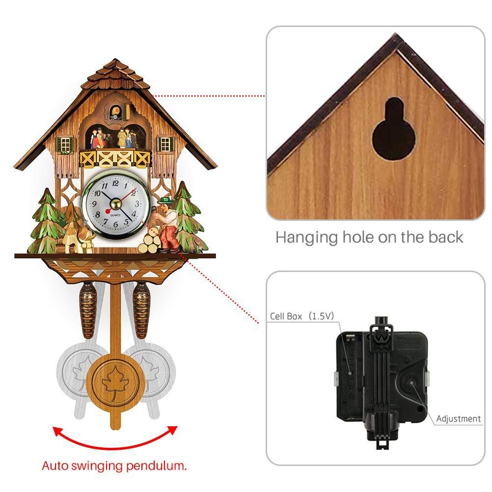 Hztyyier Antique Wooden Cuckoo Clock Traditional Northwest European Auto Swing Pendulum Home Decor Hanging Cuckoo Clock (CM001) Hztyyier