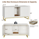 Cat Litter Box Enclosure for 2 Cats, 47.6’’ Litter Box Furniture Hidden with Scratch Pad, Double Room Large Cat Cabinet, Indoor Pet House TV Stand Side Table,Cats Washroom, White Halitaa