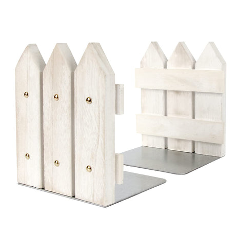 J JACKCUBE DESIGN White Rustic Wood Bookends Set of 2, Decorative Farmhouse Bookend for Heavy Books Magazine DVD on Desk Table Shelf - MK708A J JACKCUBE DESIGN