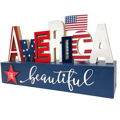 American Patriotic Decor 4th of July Decorations US Flag AMERICA Letter Box Sign Wooden Block Home Decor Rustic Farmhouse Sign Tabletop for Memorial Day Independence Labor Eternhome