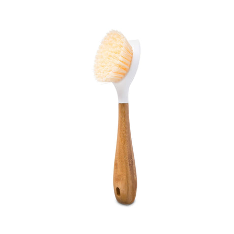 Full Circle Be Good Bamboo Handle Dish Brush – Sustainable Kitchen Cleaning with Tough Bristles - Natural Dish Scrubber & Cast Iron Cleaner - Long Handle Brush for Dishes, Pots, and Pans, White Full Circle
