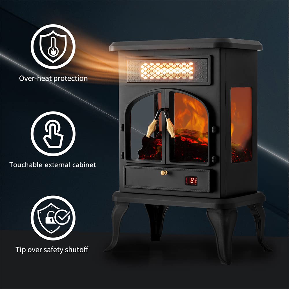 Selectric Electric Fireplace Heater with Remote ,22.4" Freestanding Portable Infrared Fireplace Heater with 3-Sides Realistic Flame for Indoor Use, Overheating and Tip-Over Safety,1000W/1500W