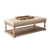 HULALA HOME Rectangle Ottoman Coffee Table with Tray, Tufted Living Room Ottoman with Solid Wood Storage Shelf, Linen HULALA HOME