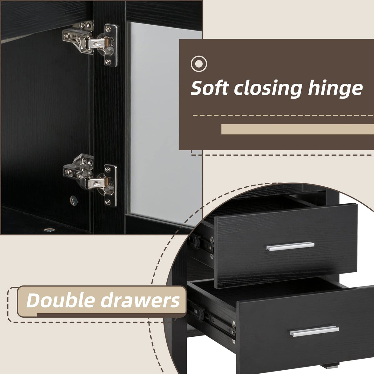 UEV 16" Modern Bathroom Vanity Set, Small Bathroom Vanity with Ceramic Basin, with One Door and Two Drawers, Minimalist Bathroom Vanity (Without Faucet) UEV