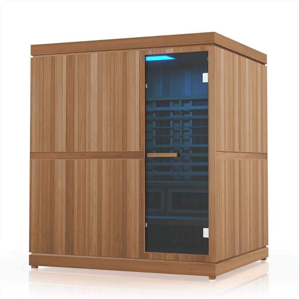 Premium 4-Person Home Infrared Sauna Combo, Near & Far Infrared, UL-Listed, 4.5kW Conventional Sauna Heater, Bluetooth Audio, 170° in Under 1-Hour, Red Light Therapy, Touch Control, Premium Cedar