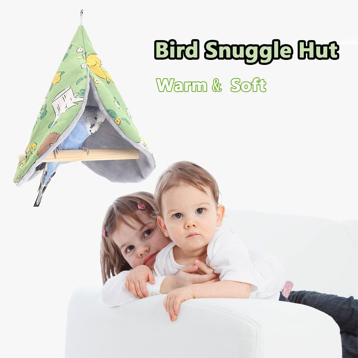 FLAdorepet Bird Bed Blanket Parrot Nest Snuggle Hut for Cage Accessories,Parakeet Warm House Hanging Tent Bed Hammock Wood Stand Perch Swing Toy for Cockatiel Lovebird Cockatoo (Green, One Size) FLAdorepet