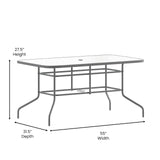 Flash Furniture Tory 31.5" x 55" Rectangular Tempered Glass Metal Table with Umbrella Hole, Silver Flash Furniture