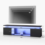 Redkey Modern TV-Stand with Light - Television Stands for 70 75 80 Inch TVs - Entertainment Center with Storage Cabinet for Bedroom Living Room - Open Glass Shelves - 2AC Outlet - Black Redkey