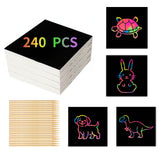 240 Scratch Paper for Kids with 26 Bamboo Styluses | Mess Free Scratch Paper Kit | Fun Classroom Crafts Activity &Creative Party Gifts (Ages 4-8, Travel Toy) wiwbbitl
