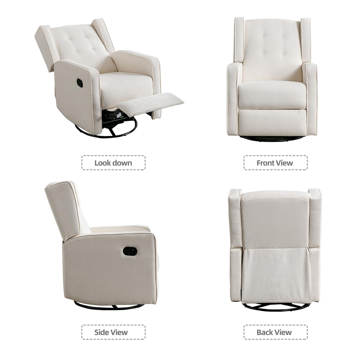CANMOV Swivel Rocker Recliner Chair, Nursery Glider Chair, Nursery Rocking Chairs, Manual Reclining Chair, White CANMOV