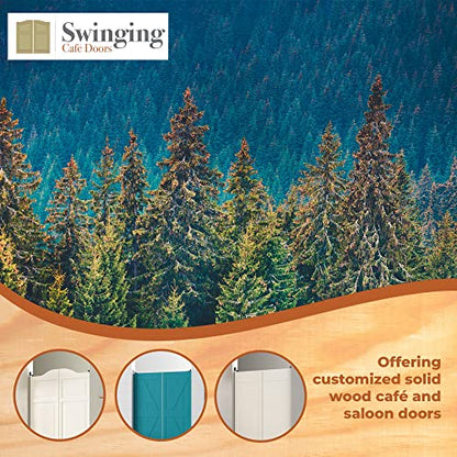 Swinging Cafe Doors Louvered Door Swing - Premade Interior Door with 1-1/8" Thick Solid Pine Wood, Pre-Sanded Wooden Saloon Doors, Stylish Western Swinging Doors, Brass Hardware (30" x 42")