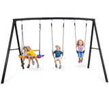 Hapfan 500lb Heavy Duty Metal Swing Sets for Backyard with Saucer Swing, Kids Triple Outdoor Swingset, Easy to Assemble Hapfan