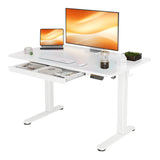 YDN Standing Desk with Drawers, 48 x 24 Inch White Standing Desks Electric Adjustable Height Desk for Computer Workstations, White YDN
