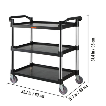 VEVOR Utility Service Cart, 3 Shelf Heavy Duty 154LBS Food Service Cart, Rolling Utility Cart with Lockable Wheels, 32.7" x 15.7" x 37.4" Plastic - WoodArtSupply