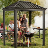 ABCCANOPY Grill Hardtop Gazebo 6x8 - Outdoor Metal Hard Top Gazebo, Permanent Galvanized Steel BBQ Gazebo Aluminum Framed Pavilion with Shelves for Patio Backyard Lawn Garden (Single Roof, Dark Brown) ABCCANOPY