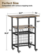 Queension Craft Cart with Wheels Compatible with Cricut Machines, Craft Organization and Storage Stand with Craft Table for Cricut Accessories, Rolling Storage Cart with 24 Vinyl Roll Hollers，Black Queension