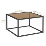 YMYNY Glass Coffee Table, Tempered Glass Square Coffee Tables with Metal Frame, Unique Modern Table for Living Room Home Office 26.77" x 26.77" x 15.75", Dark Brown, UHCT001T YMYNY