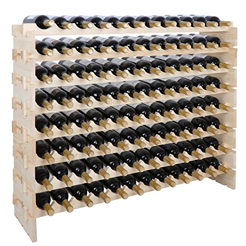 Smartxchoices Stackable Modular Wine Rack 96 Bottle Wooden Wine Storage Rack Freestanding Wine Holder Display Shelves, Wobble-Free, Solid Wood, Smartxchoices