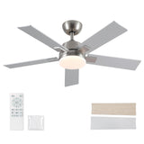 42 Inch Ceiling Fans with Lights and Remote, Brushed Nickel Ceiling Fan, 6 Speed Reversible DC Motor, 3CCT Dimmable LED, Modern Design for Bedroom, Living Room & Covered Outdoor,Includes Downrod Rayqueen