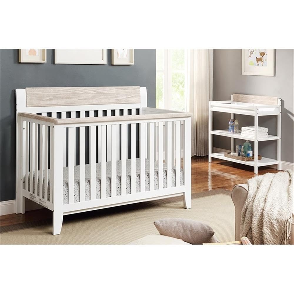 Suite Bebe Hayes 4 in 1 Convertible Crib, White and Wire Brushed Wood