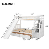 SOFTSEA Twin Over Full Bunk Bed with Storage Stairs, Slide, and Drawers in White SOFTSEA