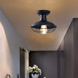 Farmhouse Flush Mount Ceiling Light - Easric Industrial Ceiling Light Fixture Rustic Black Metal Cage Close to Ceiling Lamp E26 Base for Hallway Foyer Kitchen Porch FRIDEKO HOME