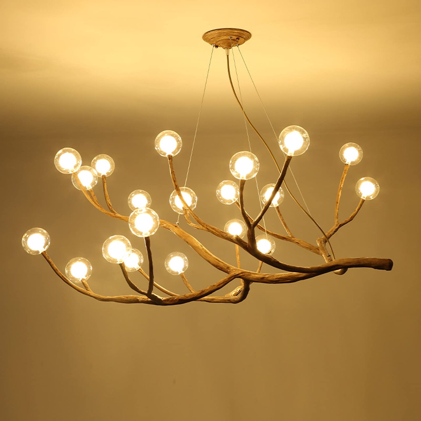 NorDiem 20-Lights LED Farmhouse Chandelier,Retro Tree Branch Glass Bubble Ceiling Chandeliers Lighting,Large Rustic limb Chandeliers for Living Room,Dining Room Light Fixtures - WoodArtSupply