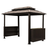 6x10FT Hardtop Grill Gazebo, Outdoor BBQ Gazebo with Double Galvanized Steel Roof, Patio Grill Canopy with 2 Storage Cabinets and Ceiling Hooks for Backyard, Lawn, Garden,Brown GFDGFD