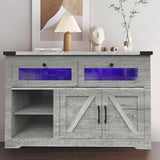 EXQUAL Sideboard Buffet Cabinet with Storage, 47" Kitchen Storage Cabinet with LED Lights, Farmhouse Coffee Bar with 2 Barn Doors for Kitchen Dining Room, Hallway, Living Room EXQUAL