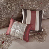 Madison Park Essentials Delaney 24-Piece Room In A Bag Comforter Set-Satin Jacquard, All Season Luxury Bedding, Sheets, decorative pillows and Curtains, Valance, King(104"x92"), Medallion Red Madison Park