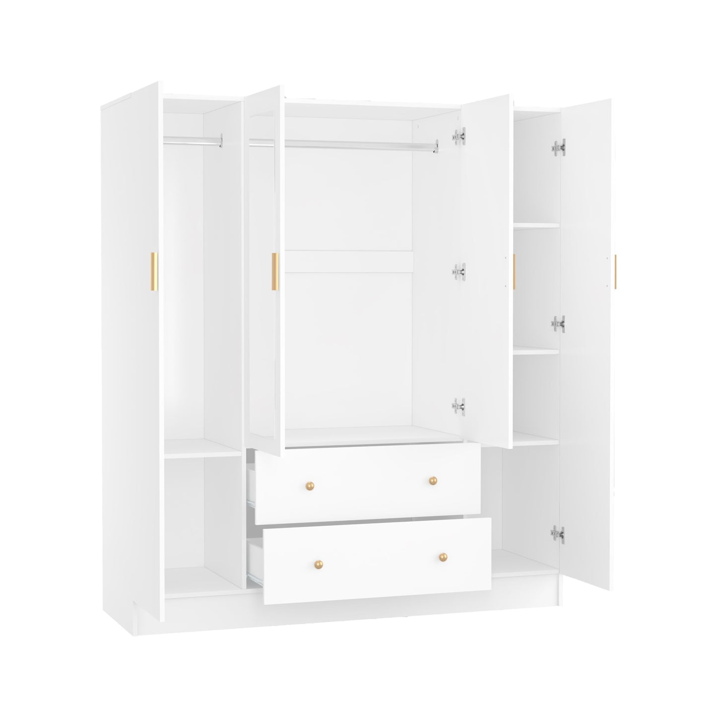 Panana Bedroom Armoires Wardrobe Closet with 4 Doors 2 Drawers and Mirror, Large Shelves Hanging Rods for Bedroom, 62.7" W x 19.7" D x 70.8" H - WoodArtSupply