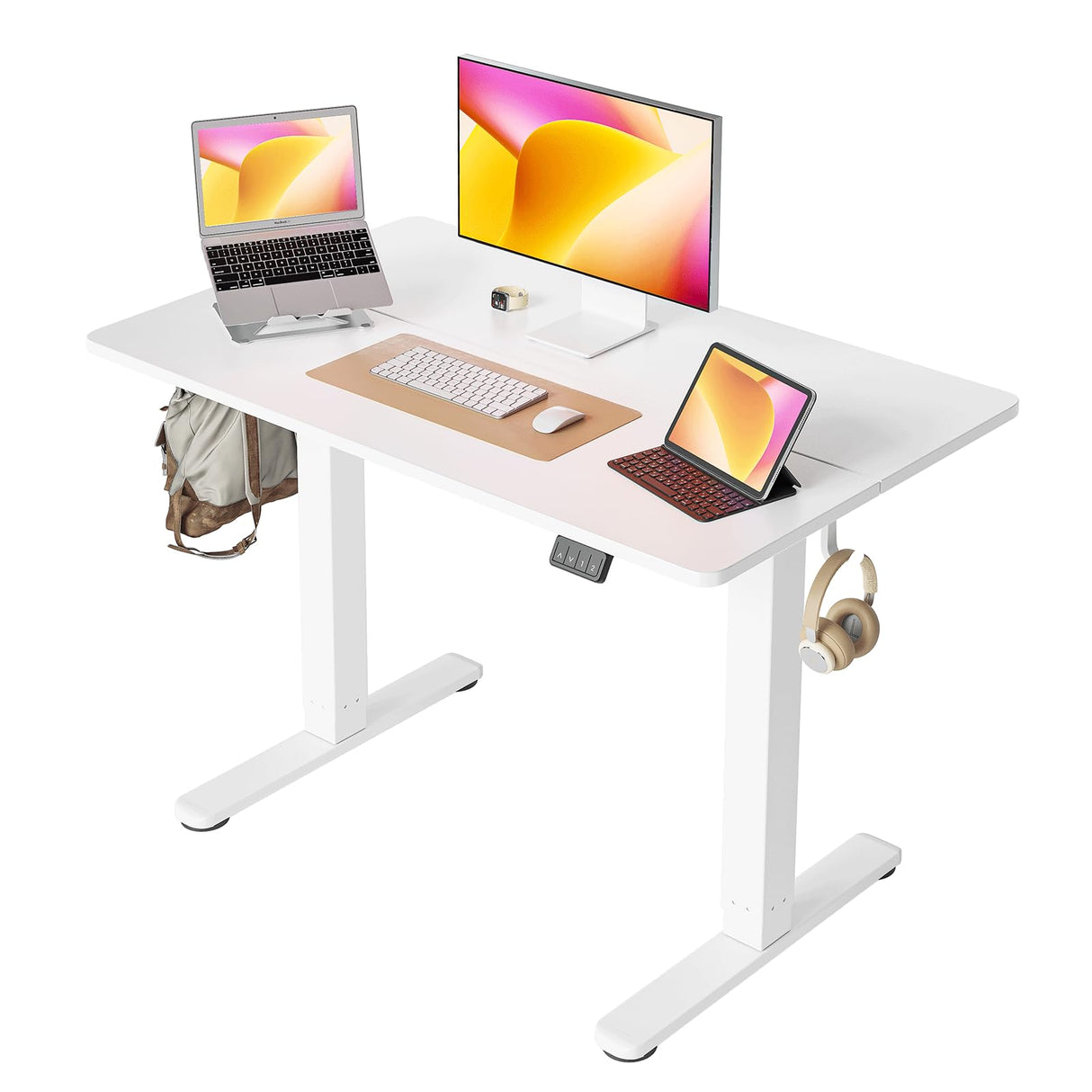 Cubiker Standing Desk, Stand up Height Adjustable Home Office Electric Desk, 40 x 24 Inch Sit Stand Desk with Splice Board, White Desktop Cubiker