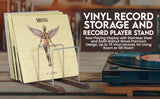 Decibelvibe Vinyl Record Storage and Record Player Stand, Now Playing Display with Stainless Steel and Solid Walnut Wood Premium Design, Up to 75 Vinyl records Decibelvibe