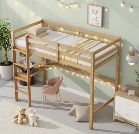 Bellemave Twin Loft Bed with Desk,Loft Bed for Kids, Boys, Girls,Wooden Loft Be Frame with Desk and Ladder, Natural Bellemave
