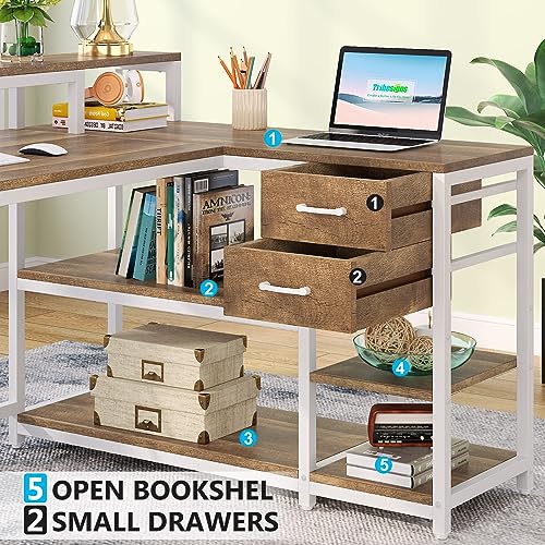 LITTLE TREE Reversible L-Shaped Computer Desk with hutch & Shelf,white LITTLE TREE