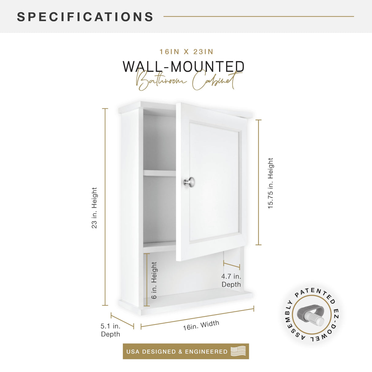 MCS 23x16 White Medicine Cabinet Organizer, Wall Mounted Bathroom Cabinet for Over-The-Toilet Storage, Bathroom Furniture & Restroom Organizer MCS