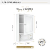 MCS 23x16 White Medicine Cabinet Organizer, Wall Mounted Bathroom Cabinet for Over-The-Toilet Storage, Bathroom Furniture & Restroom Organizer MCS