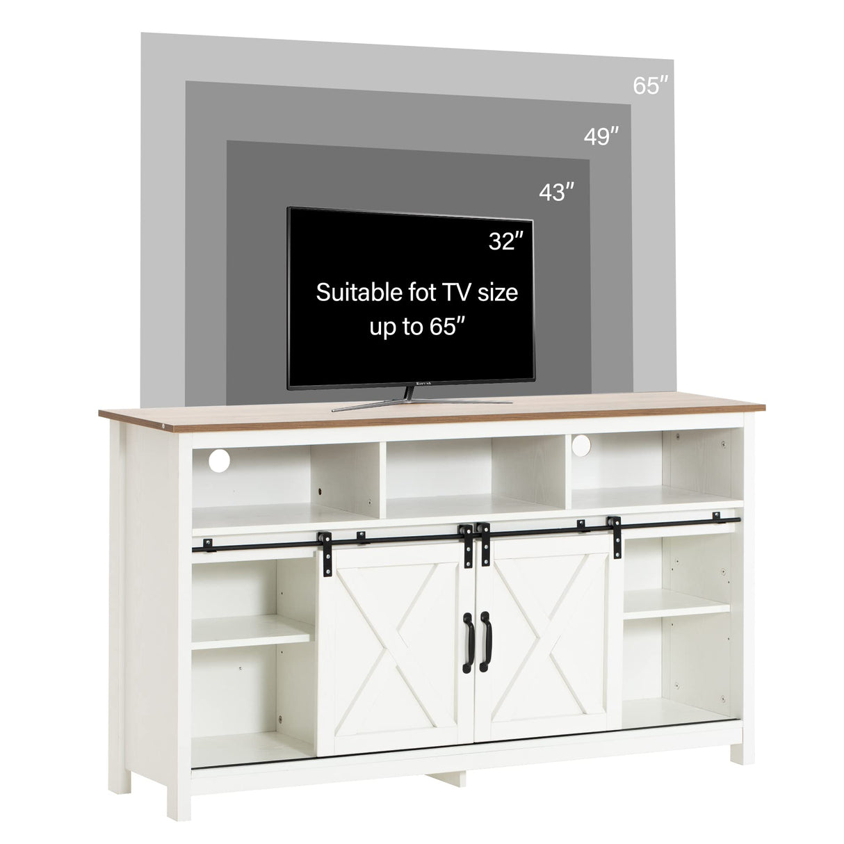 Bolonbi Farmhouse Coffee Bar Cabinet Rustic Sliding Barn Door Storage Cabinet with Power Outlet, Buffet Server Sideboard Cupboard Table for Dining Room Entryway Kitchen White Bolonbi