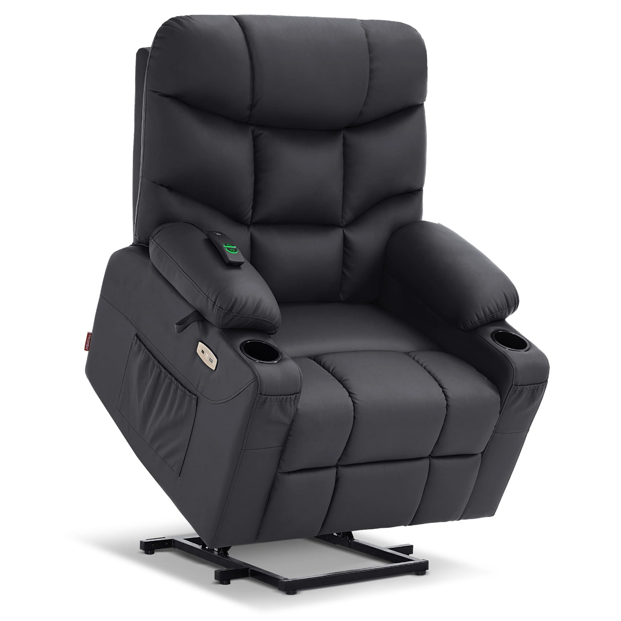 MCombo Power Lift Recliner Chair with Extended Footrest for Elderly People, Faux Leather 7287 (Black, Medium) MCombo
