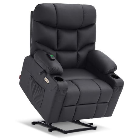 MCombo Power Lift Recliner Chair with Extended Footrest for Elderly People, Faux Leather 7287 (Black, Medium) MCombo