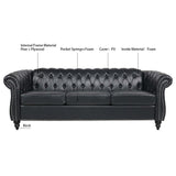 Ball & Cast 84" Chesterfield Leather Sofa with Channel Tufted Seat Back,Classic 3 Seater Couch w/Roll Arm Nailhead Trim and Upholstered,Mid Century Furniture for Living Room,Bedroom,Office,Black PU Ball & Cast