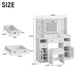 Vanity Desk with Mirror and Lights,Makeup Vanity Table with Cushioned Stool and Charging Station,3 Lighting Modes Adjustable Brightness,Drawers,Power Outlet,Shelves,White Maupvit