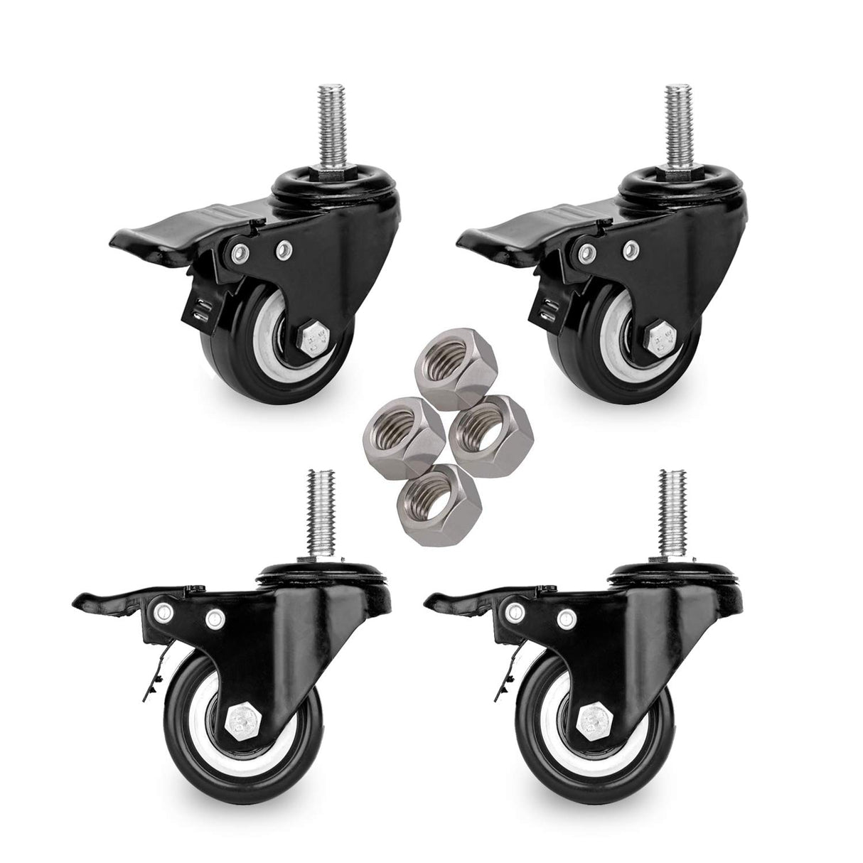 2" Stem Caster Wheels with Safety Dual Locking 600Lbs Heavy Duty Threaded Stem Casters No Noise Swivel Castors with Brakes 3/8"- 16 x 1 (Set of 4) YOOGAA